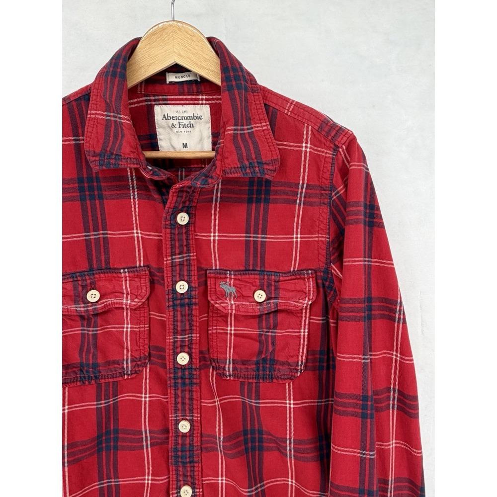 Vintage Y2K Abercrombie & Fitch Muscle Plaid Flannel Shirt Mens M Red Navy